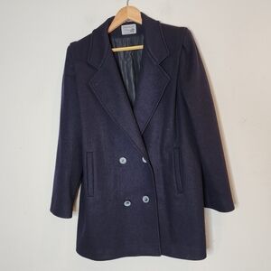 International Scene Navy Wool Double Breasted Pea Coat. Estimated size M
